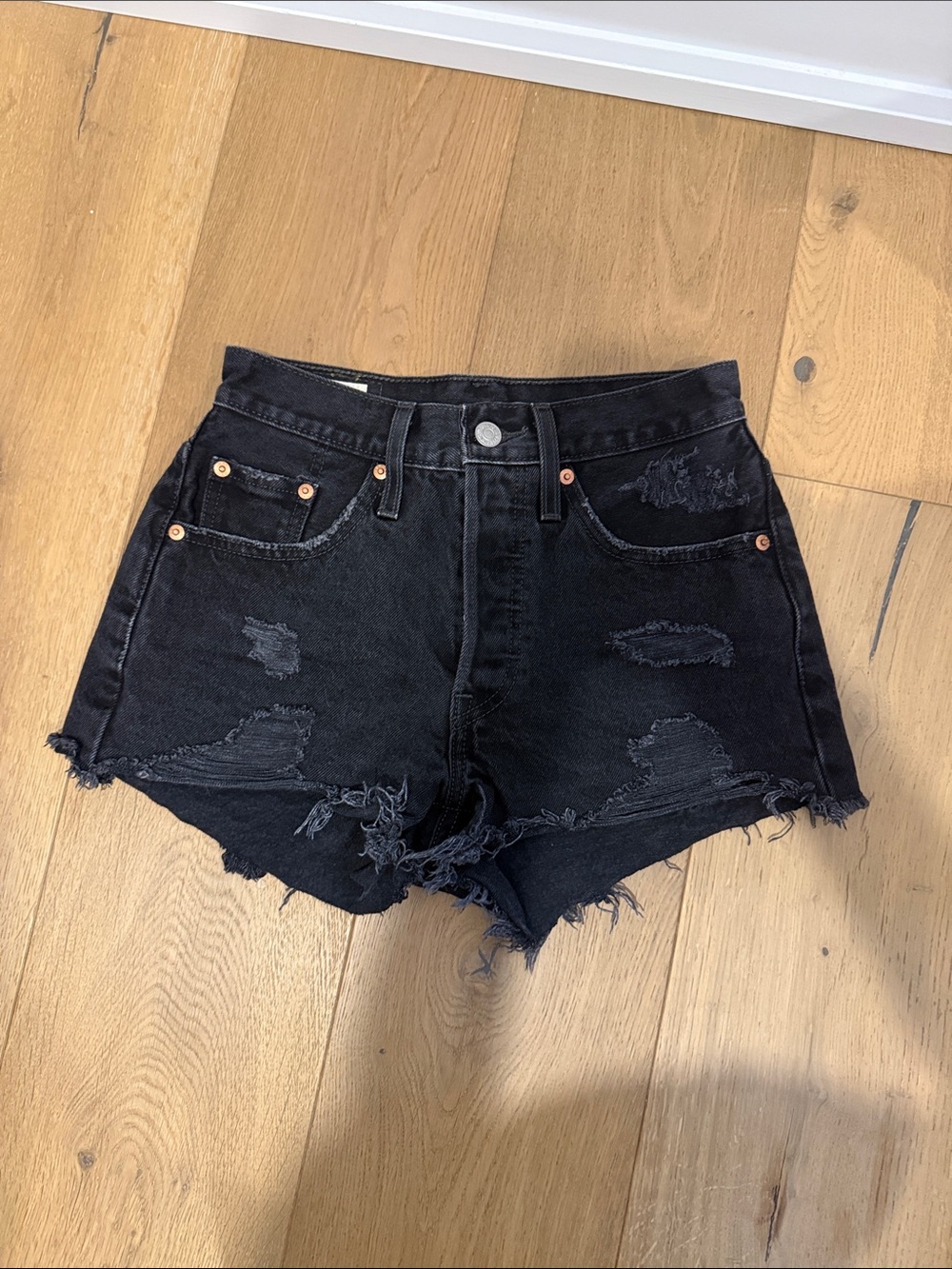 Levi's Black Distressed 501 Jean Shorts